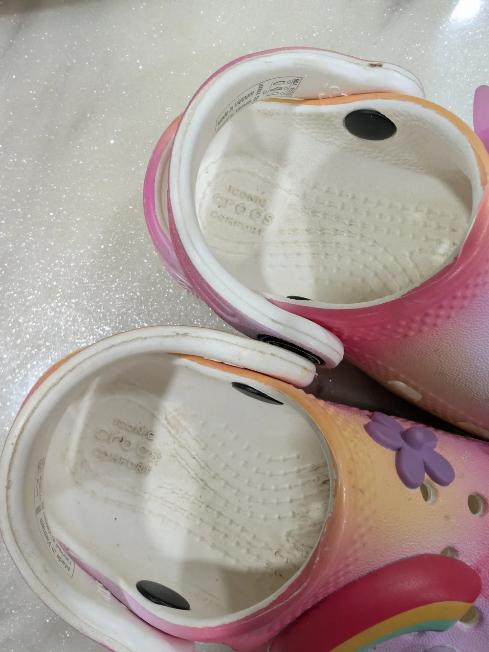 CROCS Kids Pink Gradient Clogs with Rainbow & Cloud Charms
